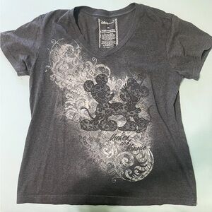 Disney Women's Charcoal Mickey & Minnie Tee